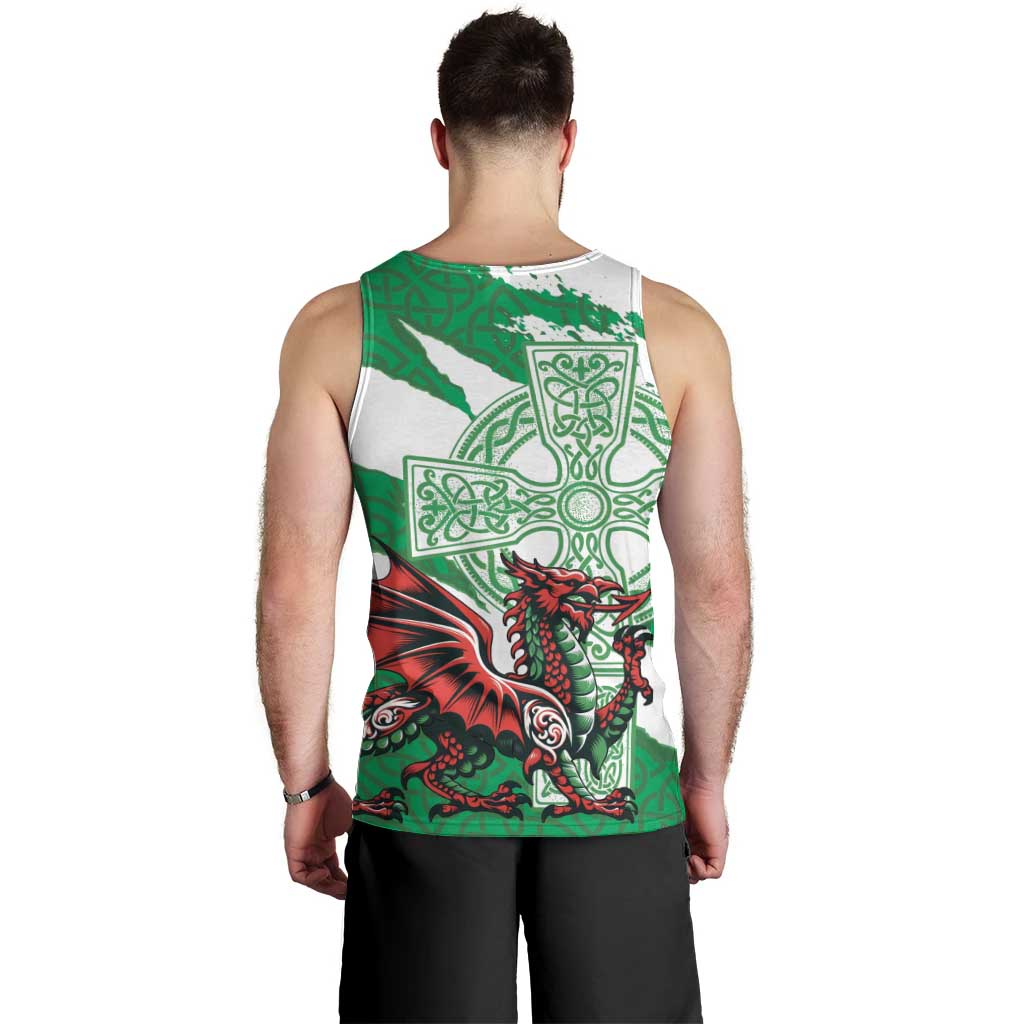 Wales Celtic Cross Men Tank Top Cymru Am Byth Green Version - Wonder Print Shop