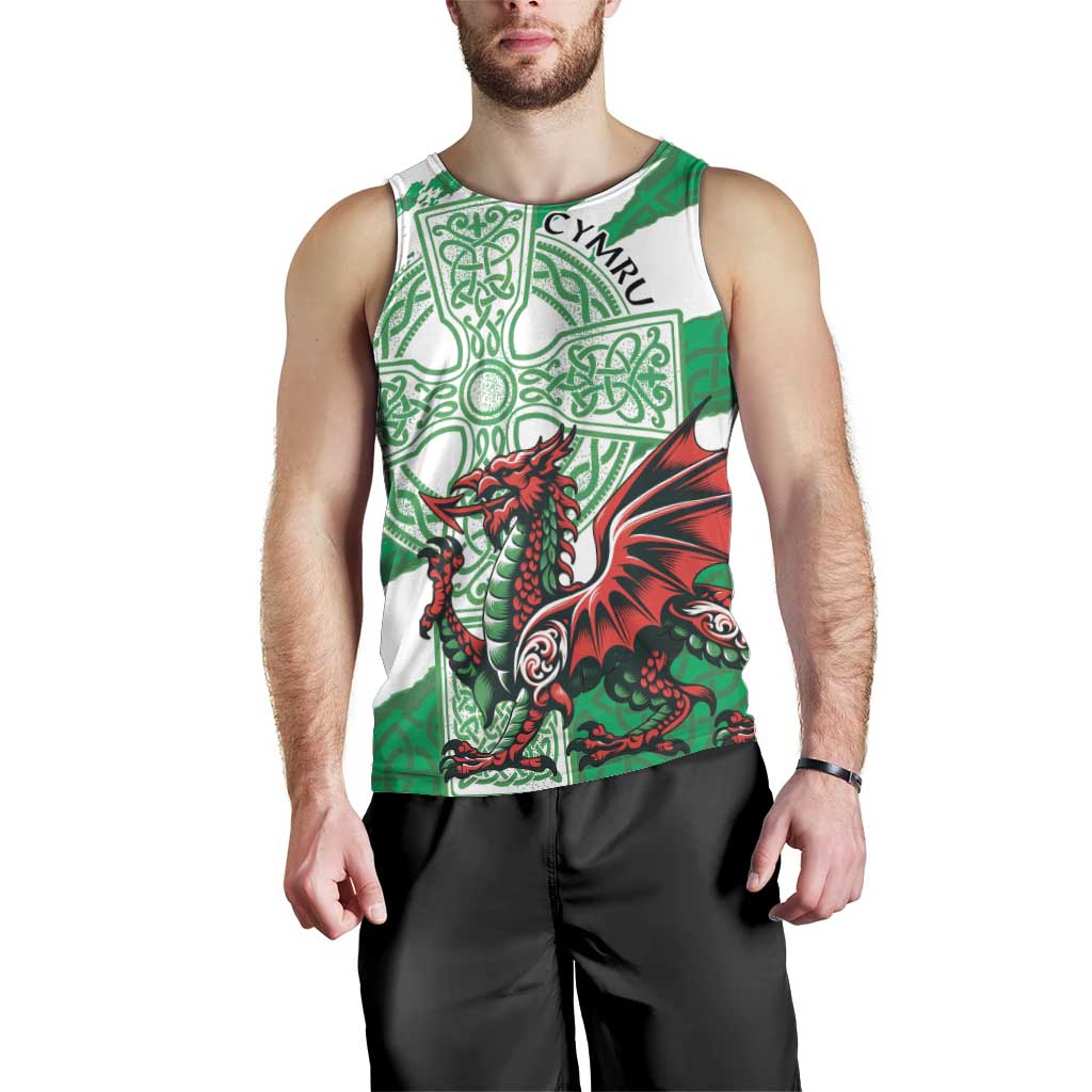 Wales Celtic Cross Men Tank Top Cymru Am Byth Green Version - Wonder Print Shop