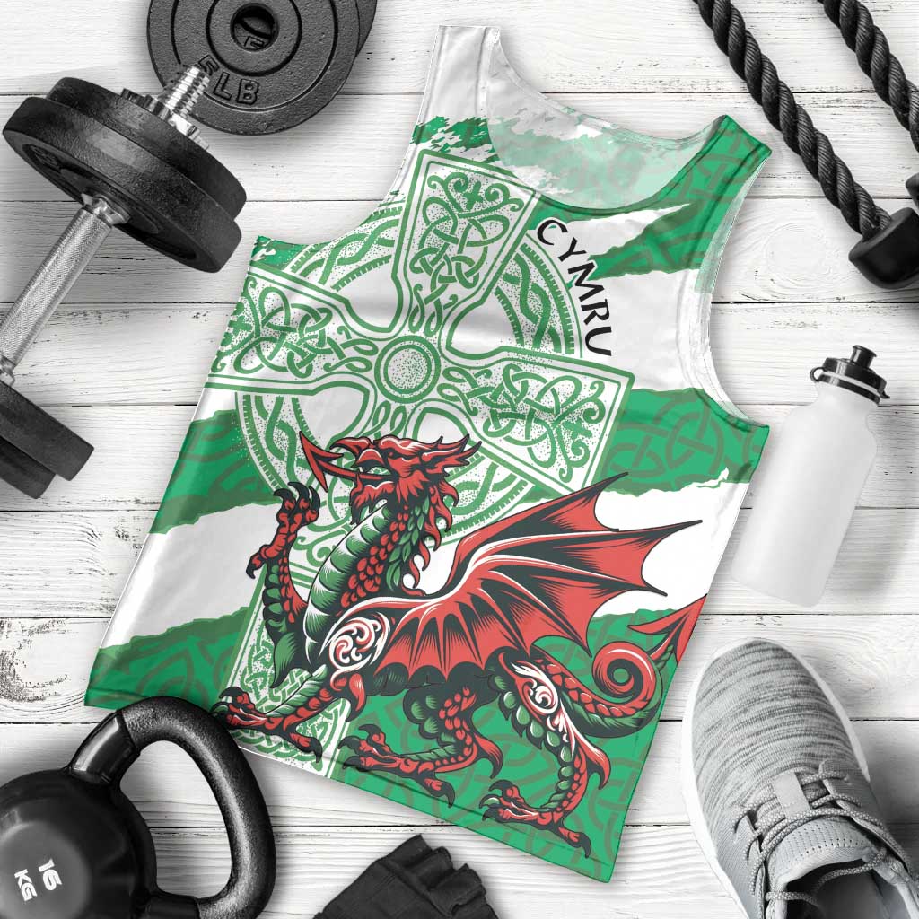 Wales Celtic Cross Men Tank Top Cymru Am Byth Green Version - Wonder Print Shop