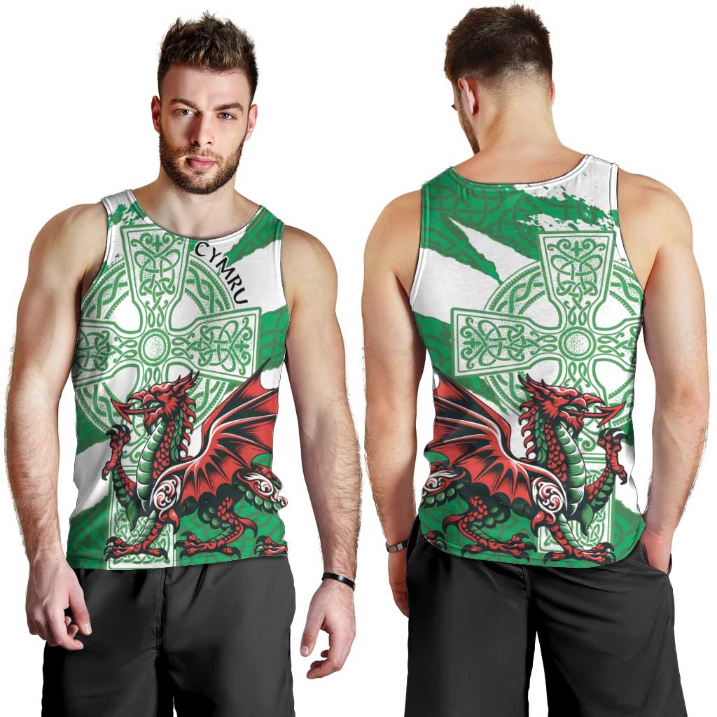 Wales Celtic Cross Men Tank Top Cymru Am Byth Green Version - Wonder Print Shop