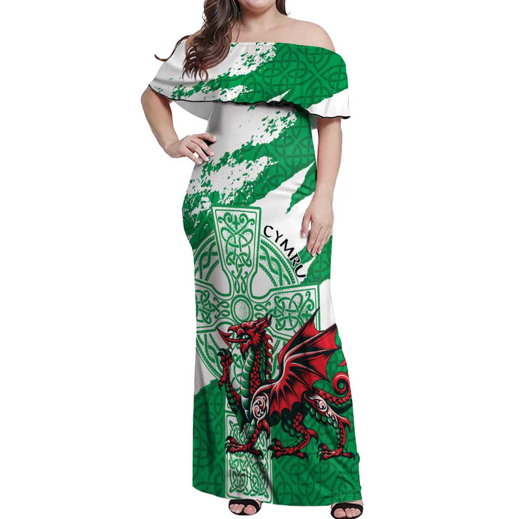 Wales Celtic Cross Off Shoulder Maxi Dress Cymru Am Byth Green Version - Wonder Print Shop