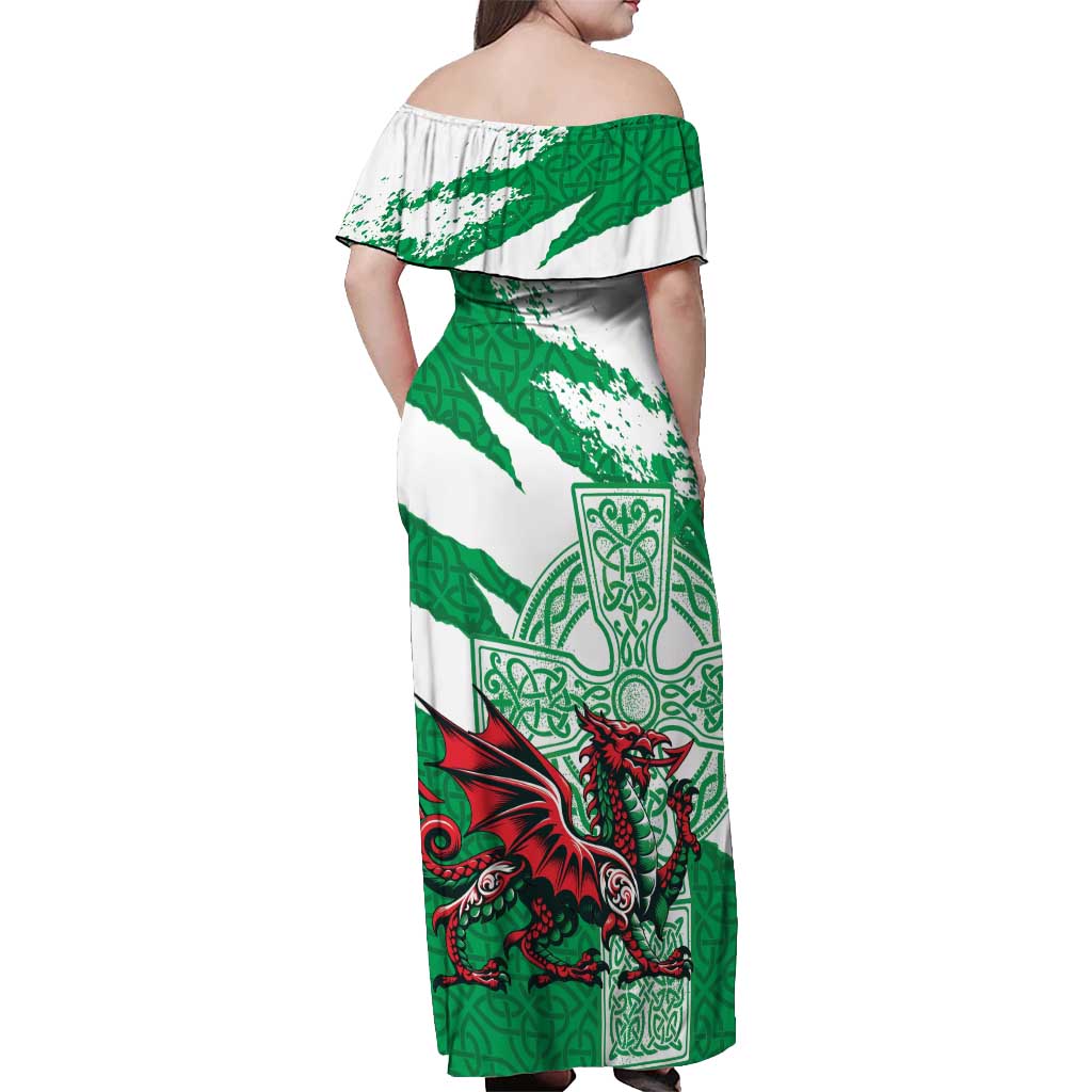 Wales Celtic Cross Off Shoulder Maxi Dress Cymru Am Byth Green Version - Wonder Print Shop