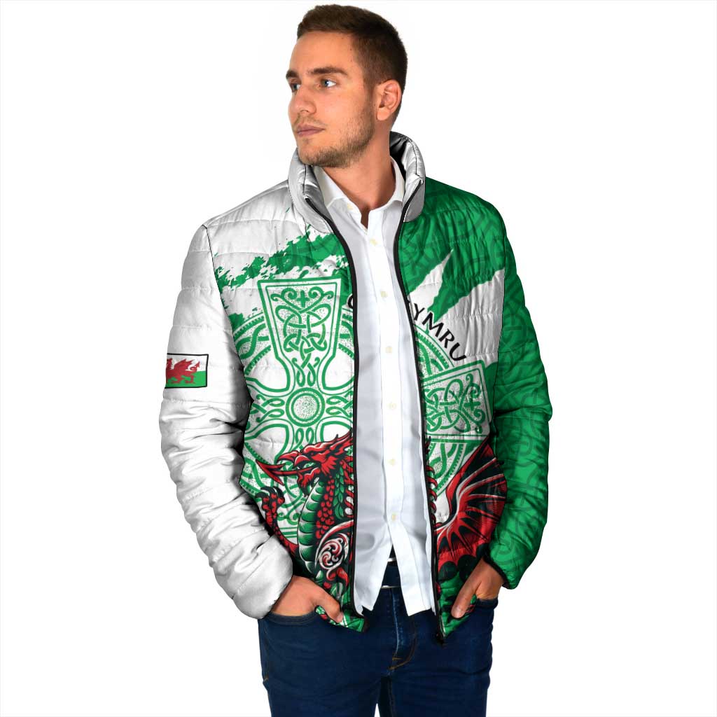 Wales Celtic Cross Padded Jacket Cymru Am Byth Green Version - Wonder Print Shop