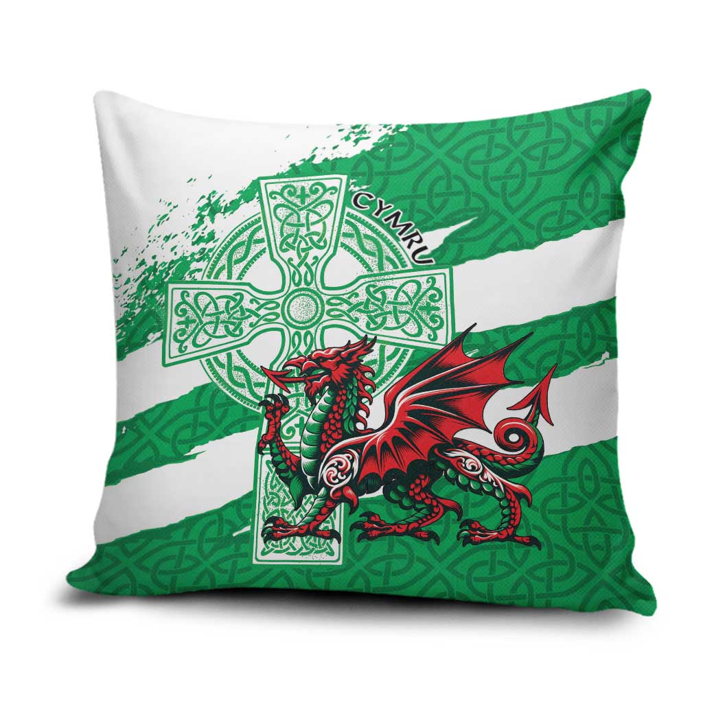 Wales Celtic Cross Pillow Cover Cymru Am Byth Green Version - Wonder Print Shop