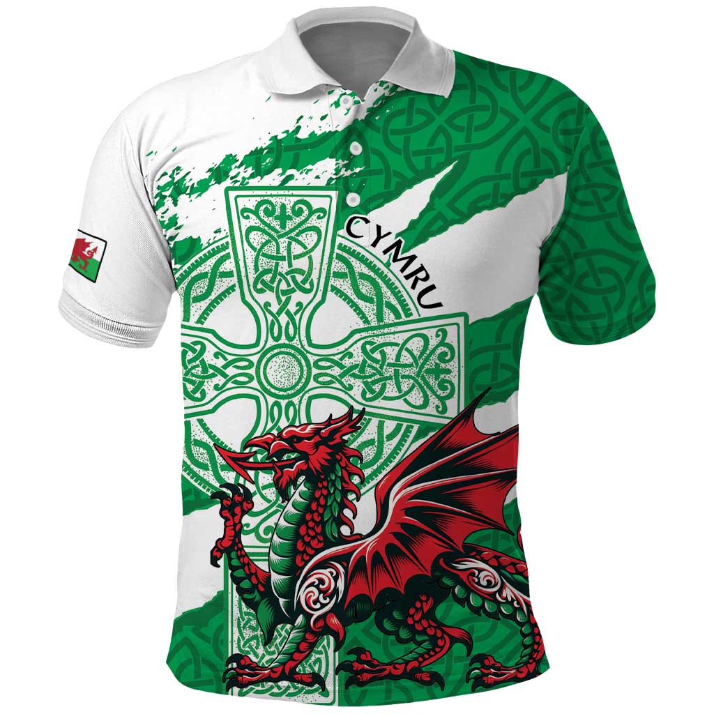 Wales Celtic Cross Polo Shirt Cymru Am Byth Green Version - Wonder Print Shop
