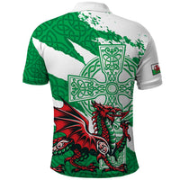 Wales Celtic Cross Polo Shirt Cymru Am Byth Green Version - Wonder Print Shop