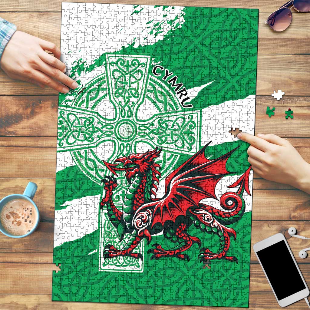 Wales Celtic Cross Puzzle Cymru Am Byth Green Version - Wonder Print Shop