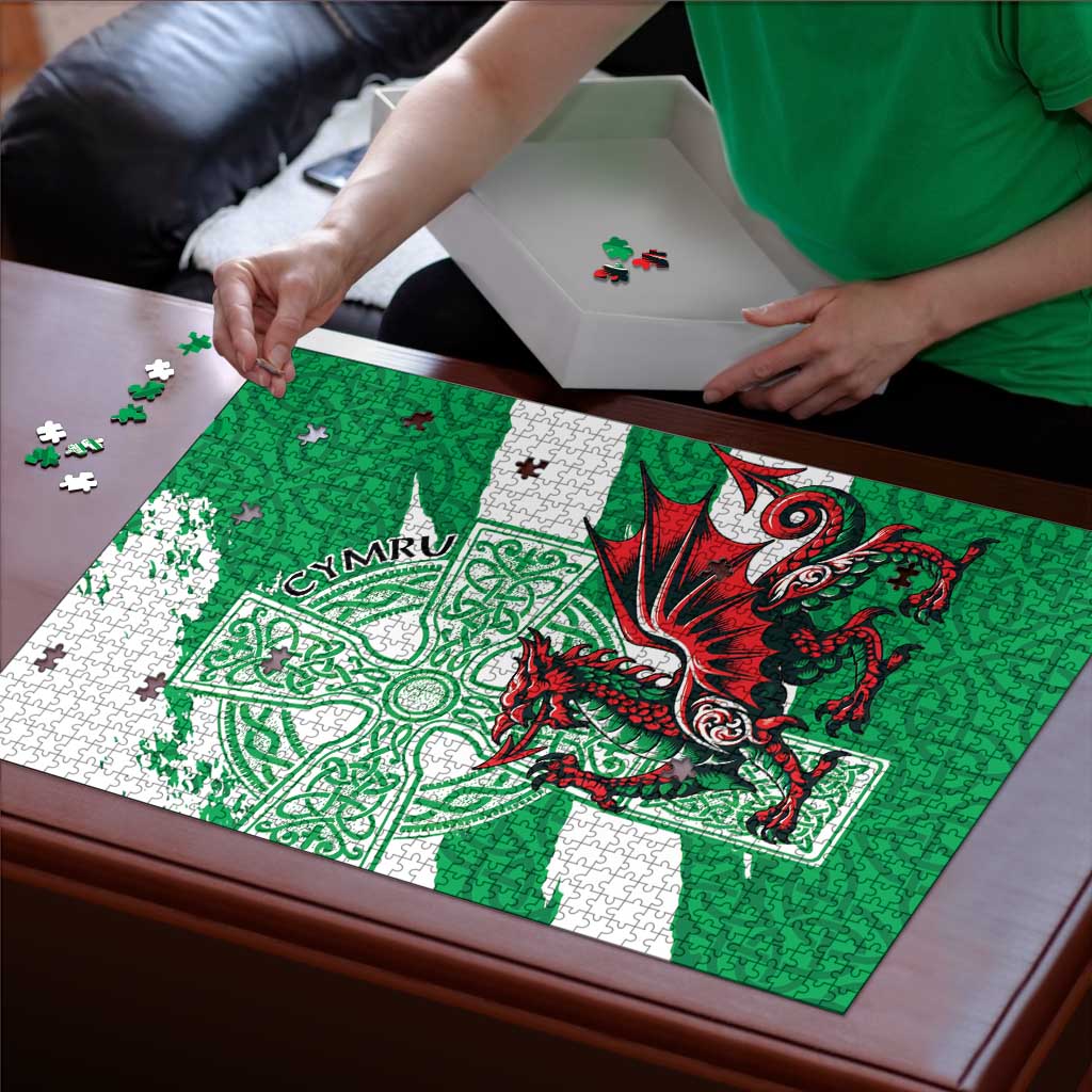 Wales Celtic Cross Puzzle Cymru Am Byth Green Version - Wonder Print Shop