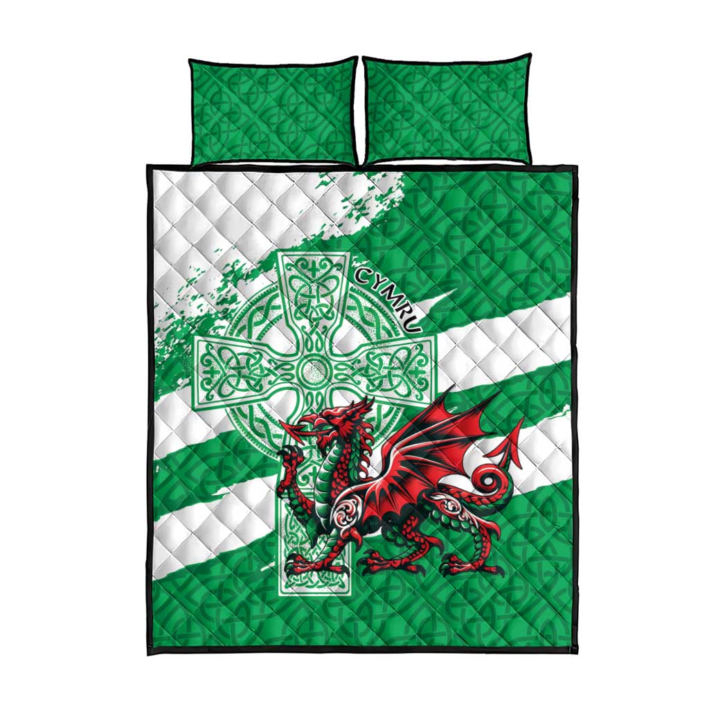 Wales Celtic Cross Quilt Bed Set Cymru Am Byth Green Version - Wonder Print Shop