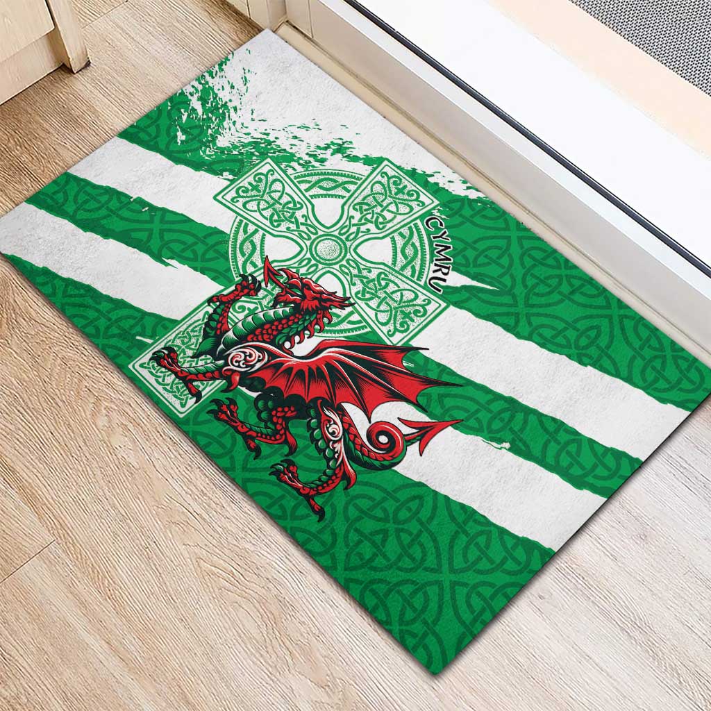 Wales Celtic Cross Rubber Doormat Cymru Am Byth Green Version - Wonder Print Shop