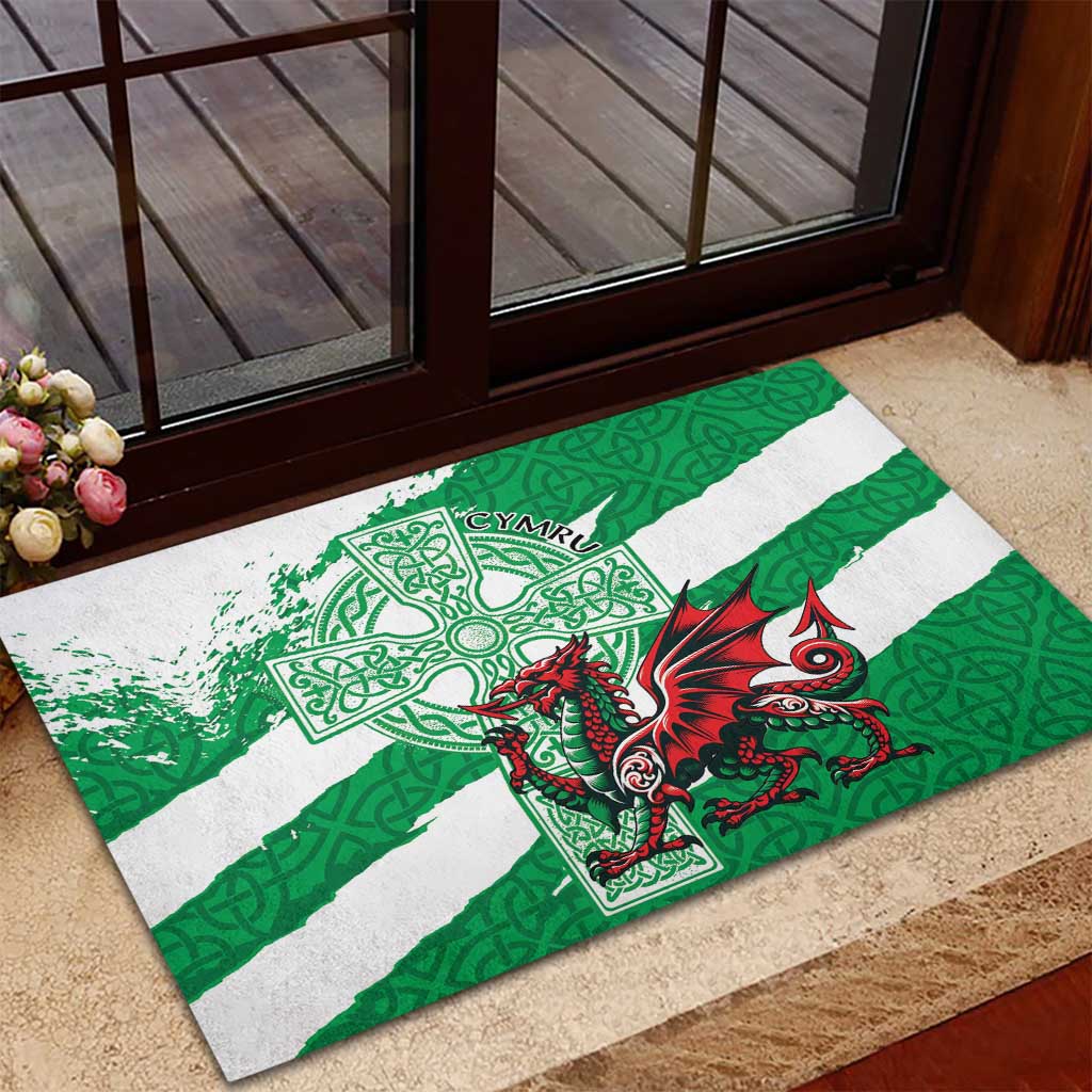 Wales Celtic Cross Rubber Doormat Cymru Am Byth Green Version - Wonder Print Shop