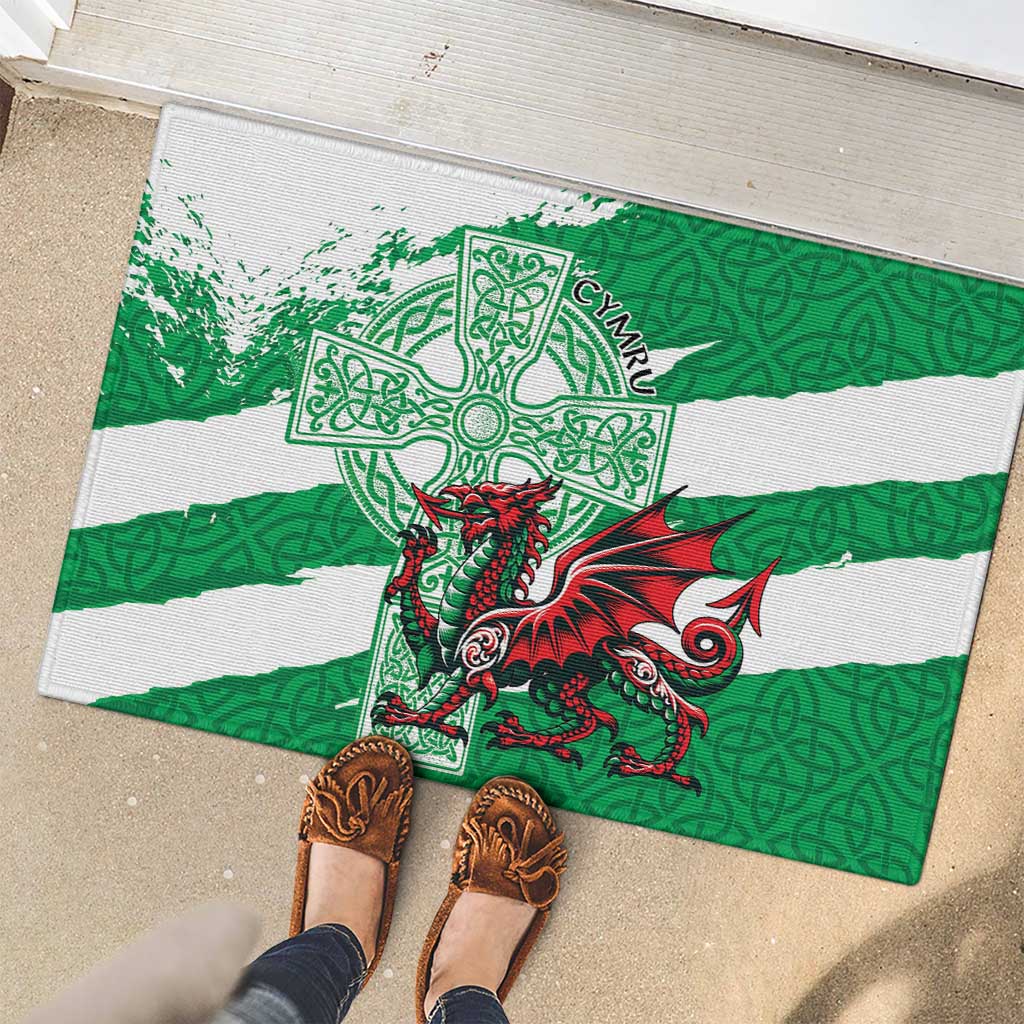 Wales Celtic Cross Rubber Doormat Cymru Am Byth Green Version - Wonder Print Shop