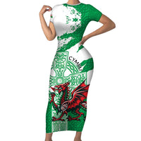 Wales Celtic Cross Short Sleeve Bodycon Dress Cymru Am Byth Green Version - Wonder Print Shop
