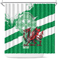 Wales Celtic Cross Shower Curtain Cymru Am Byth Green Version - Wonder Print Shop