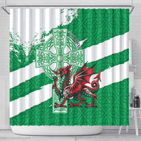 Wales Celtic Cross Shower Curtain Cymru Am Byth Green Version - Wonder Print Shop