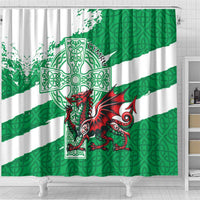 Wales Celtic Cross Shower Curtain Cymru Am Byth Green Version - Wonder Print Shop