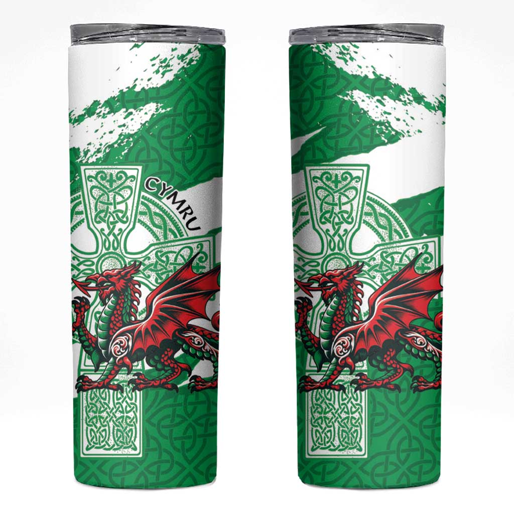 Wales Celtic Cross Skinny Tumbler Cymru Am Byth Green Version - Wonder Print Shop