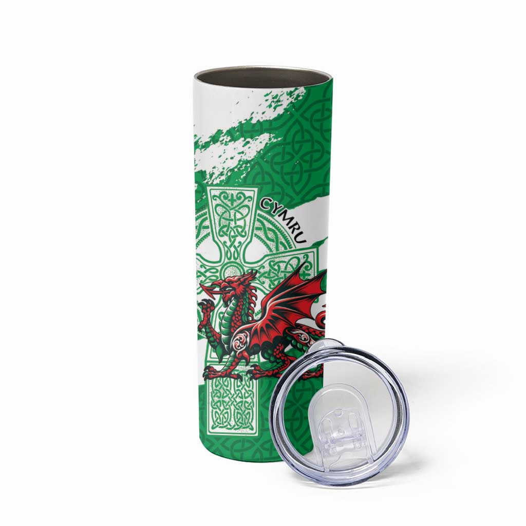 Wales Celtic Cross Skinny Tumbler Cymru Am Byth Green Version - Wonder Print Shop