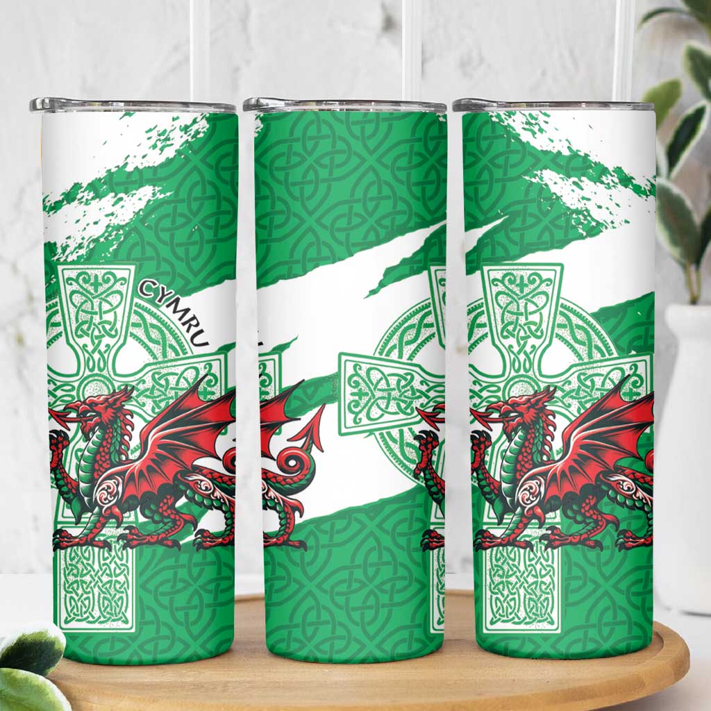 Wales Celtic Cross Skinny Tumbler Cymru Am Byth Green Version - Wonder Print Shop