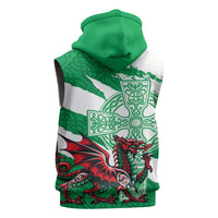 Wales Celtic Cross Sleeveless Hoodie Cymru Am Byth Green Version - Wonder Print Shop