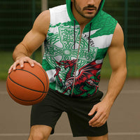 Wales Celtic Cross Sleeveless Zip Hoodie Cymru Am Byth Green Version - Wonder Print Shop