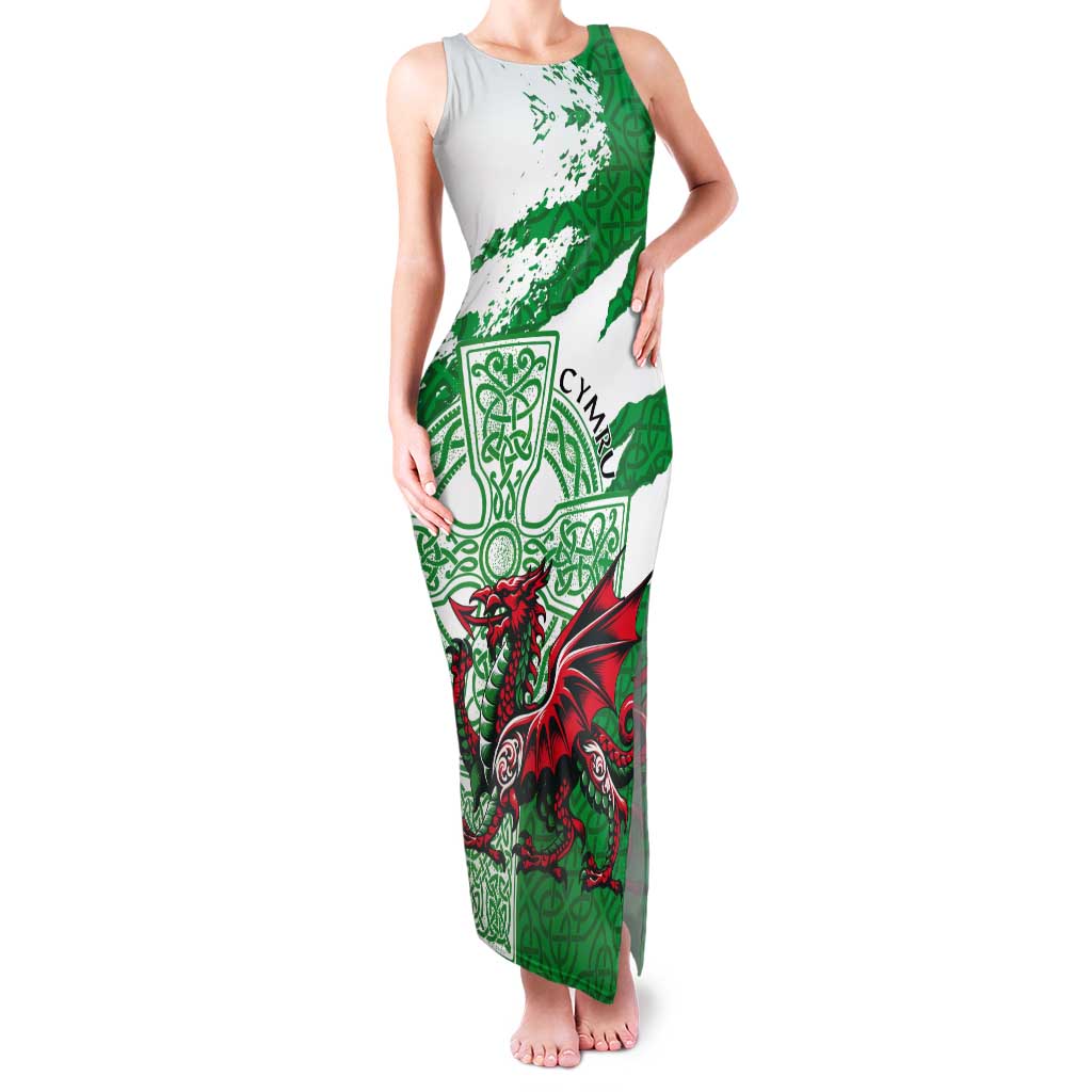 Wales Celtic Cross Tank Maxi Dress Cymru Am Byth Green Version - Wonder Print Shop