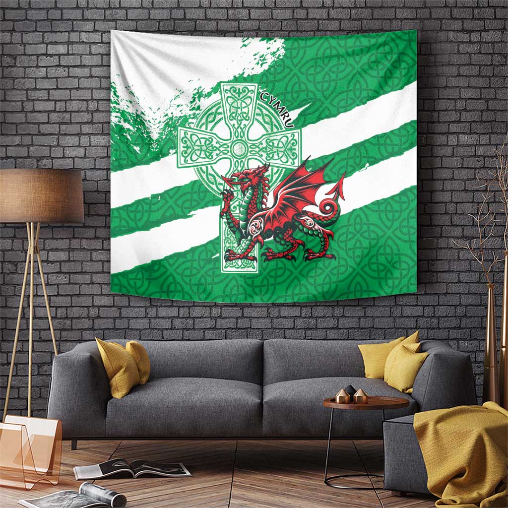 Wales Celtic Cross Tapestry Cymru Am Byth Green Version - Wonder Print Shop