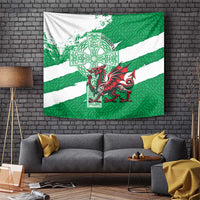 Wales Celtic Cross Tapestry Cymru Am Byth Green Version - Wonder Print Shop