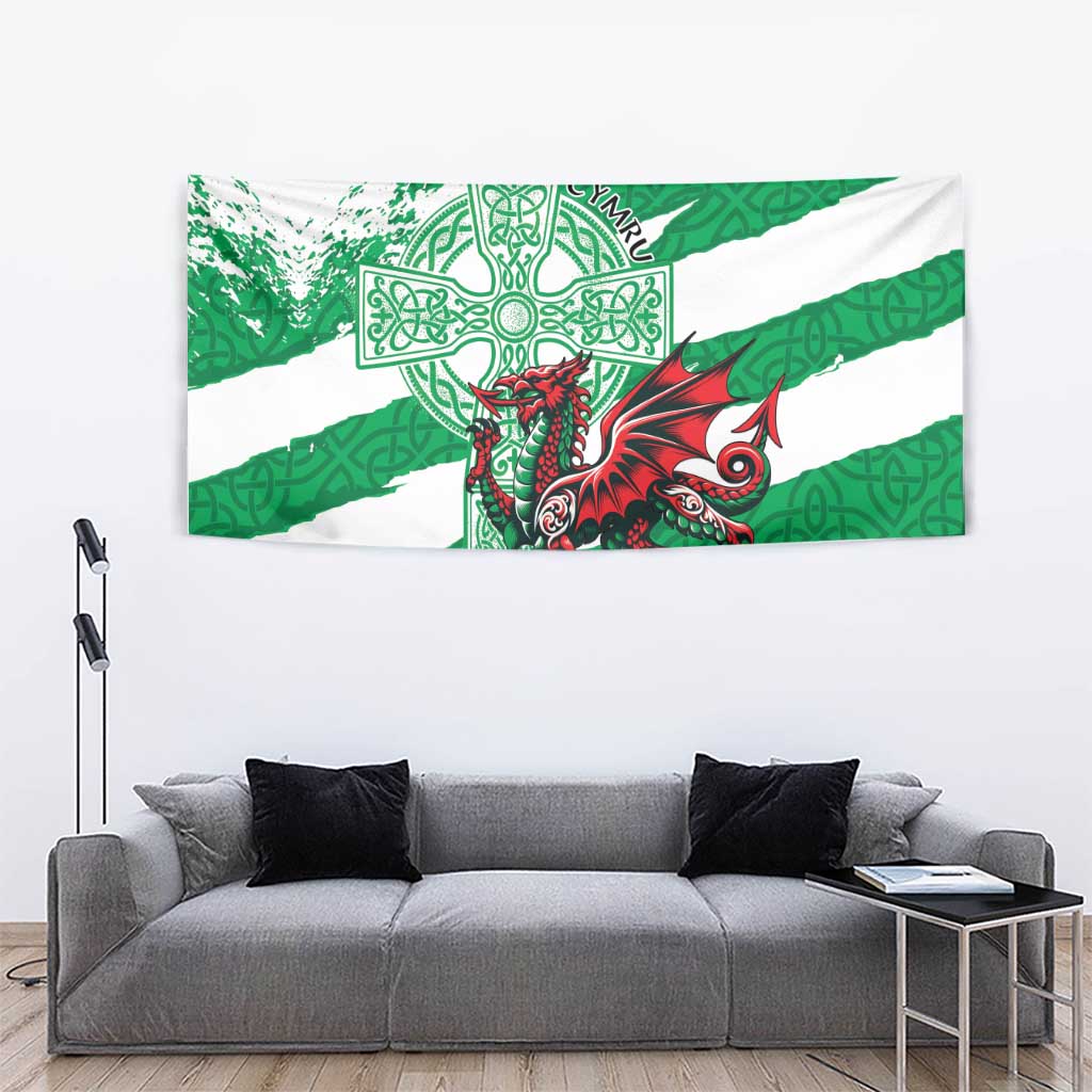 Wales Celtic Cross Tapestry Cymru Am Byth Green Version - Wonder Print Shop