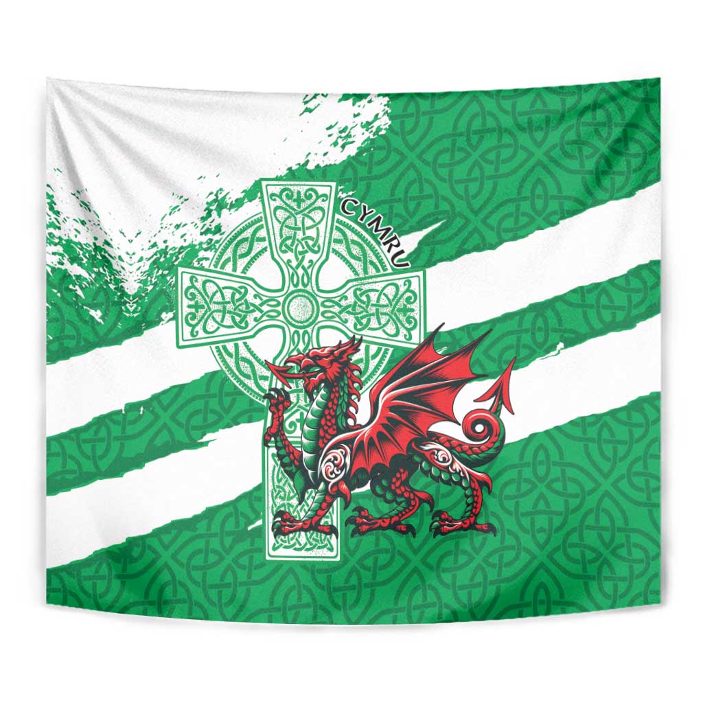Wales Celtic Cross Tapestry Cymru Am Byth Green Version - Wonder Print Shop