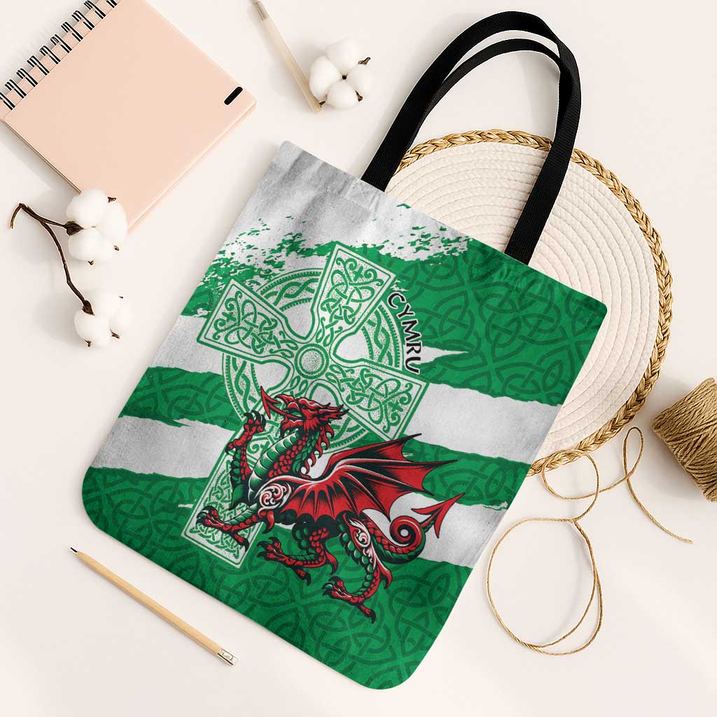 Wales Celtic Cross Tote Bag Cymru Am Byth Green Version - Wonder Print Shop