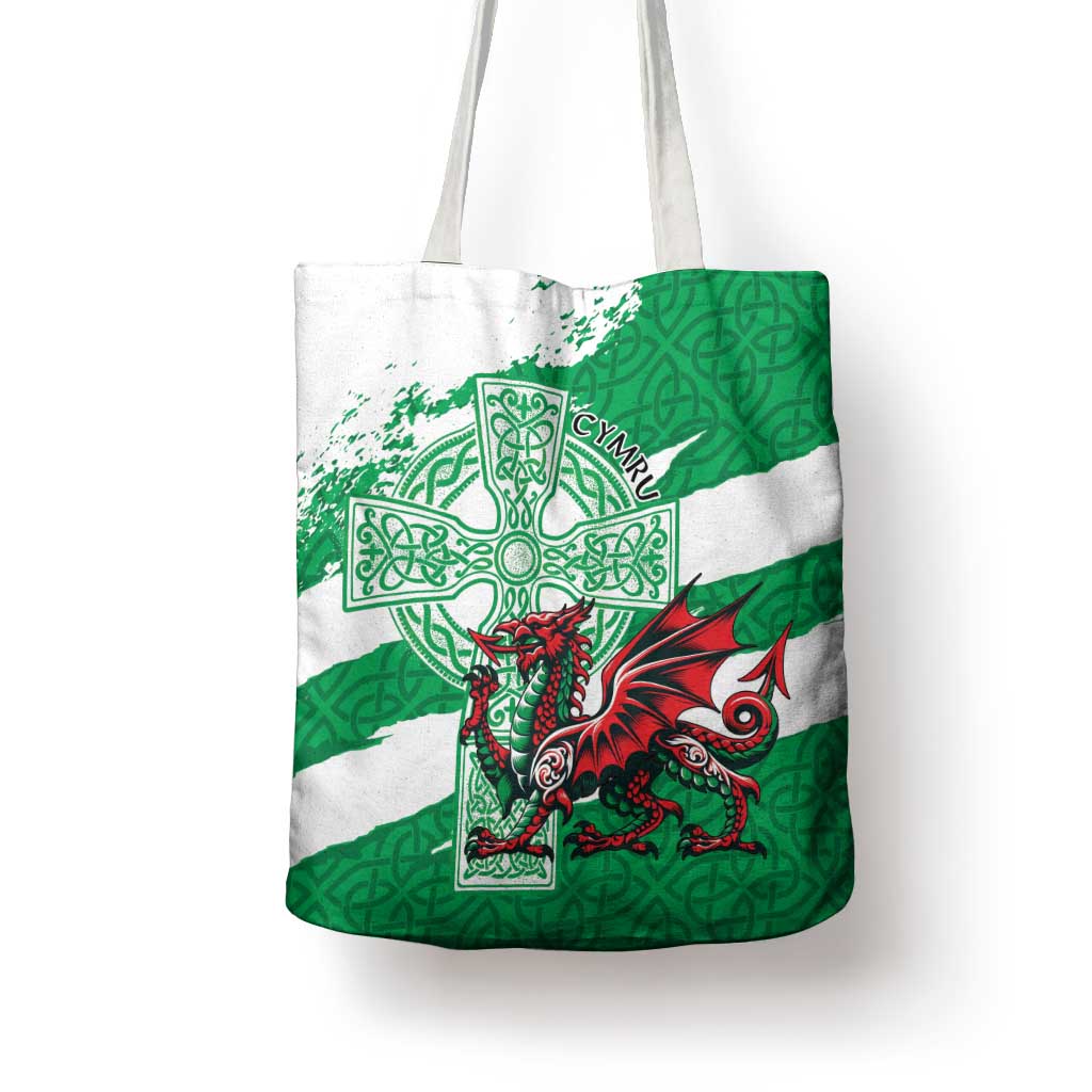 Wales Celtic Cross Tote Bag Cymru Am Byth Green Version - Wonder Print Shop