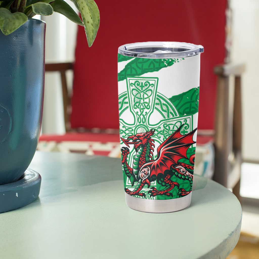 Wales Celtic Cross Tumbler Cup Cymru Am Byth Green Version - Wonder Print Shop