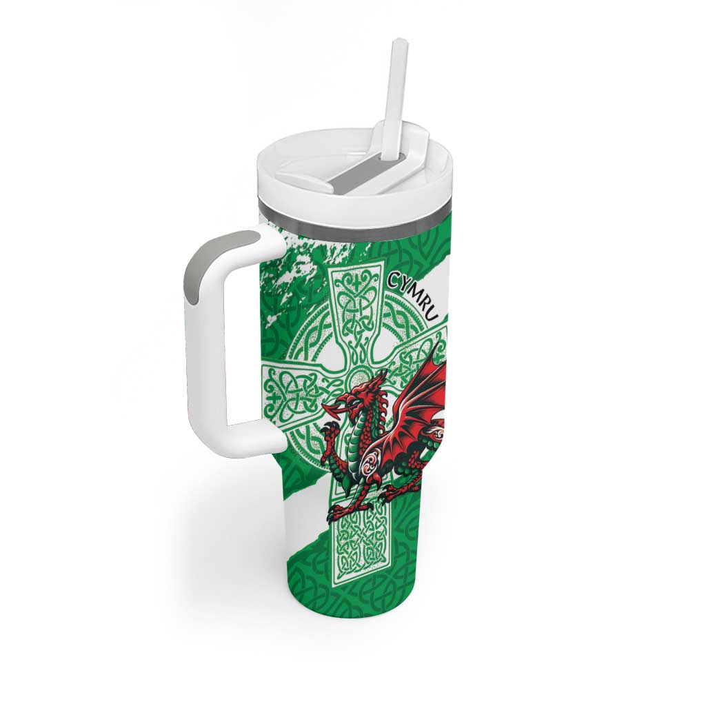 Wales Celtic Cross Tumbler With Handle Cymru Am Byth Green Version - Wonder Print Shop