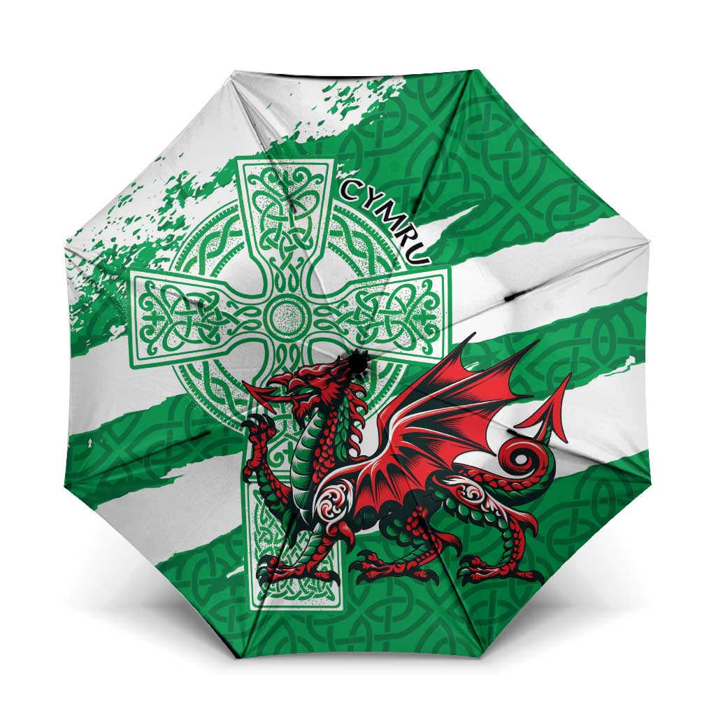 Wales Celtic Cross Umbrella Cymru Am Byth Green Version - Wonder Print Shop
