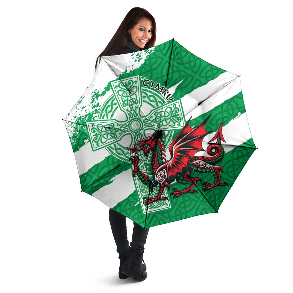 Wales Celtic Cross Umbrella Cymru Am Byth Green Version - Wonder Print Shop