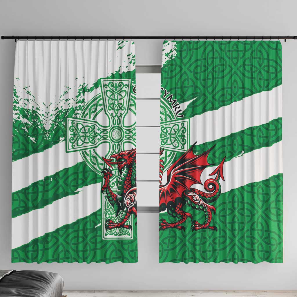 Wales Celtic Cross Window Curtain Cymru Am Byth Green Version - Wonder Print Shop