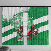 Wales Celtic Cross Window Curtain Cymru Am Byth Green Version - Wonder Print Shop