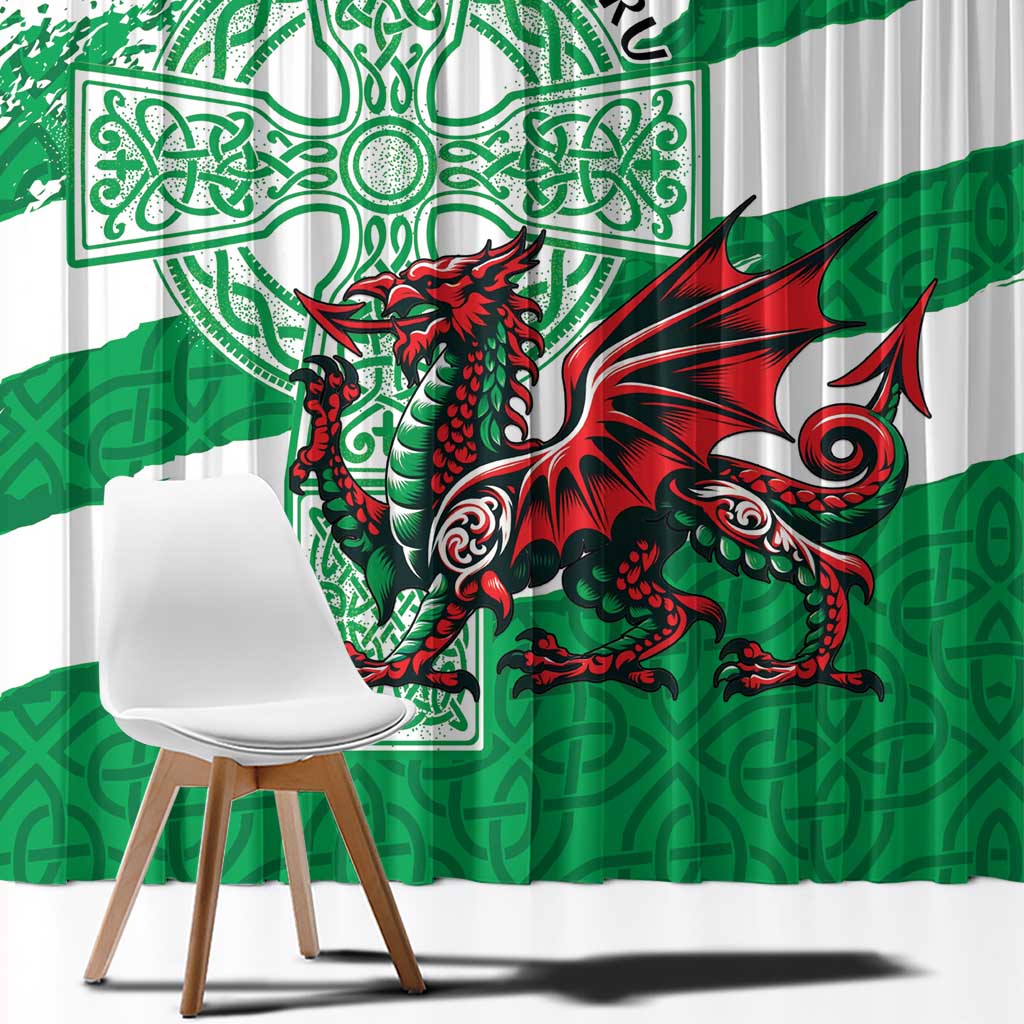 Wales Celtic Cross Window Curtain Cymru Am Byth Green Version - Wonder Print Shop
