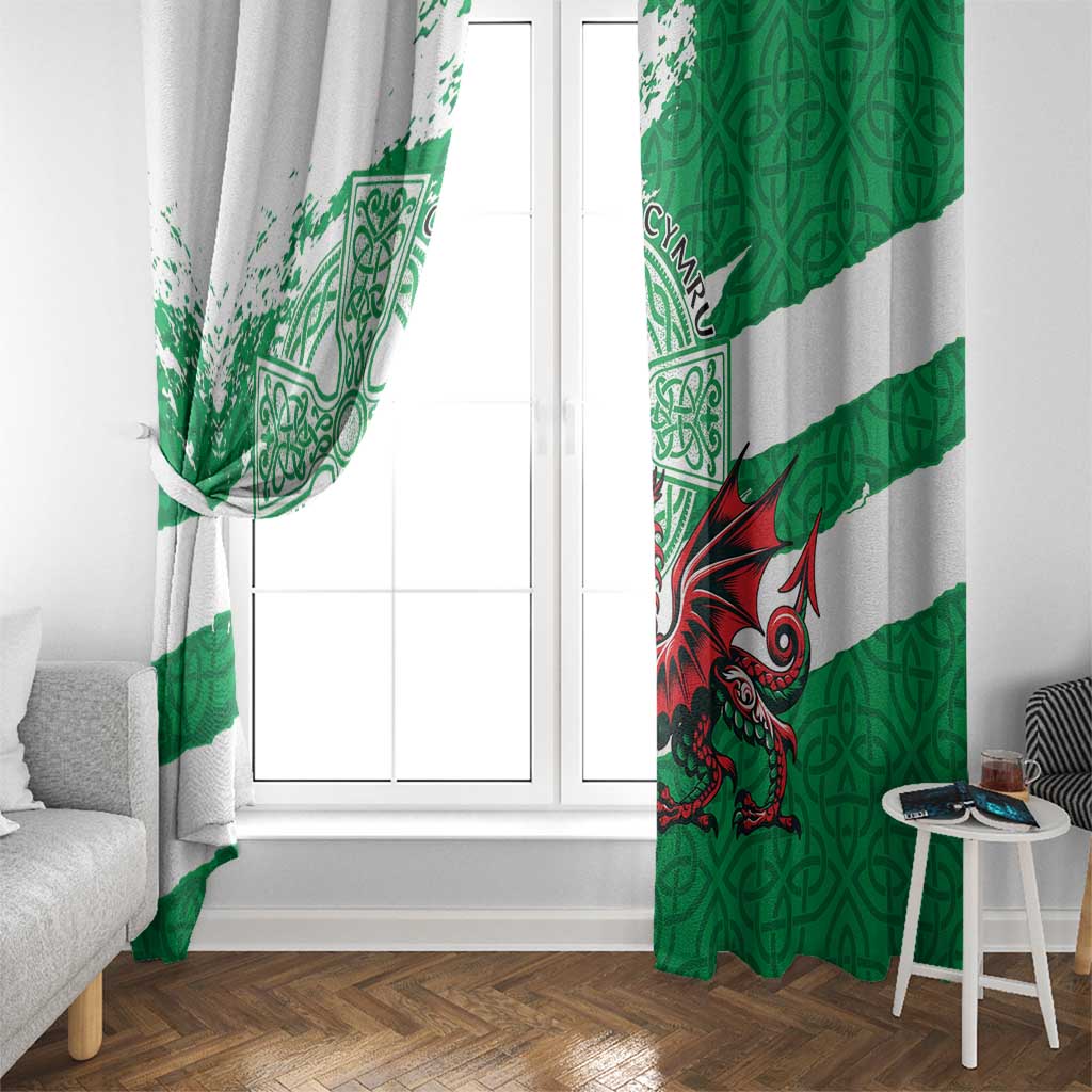 Wales Celtic Cross Window Curtain Cymru Am Byth Green Version - Wonder Print Shop