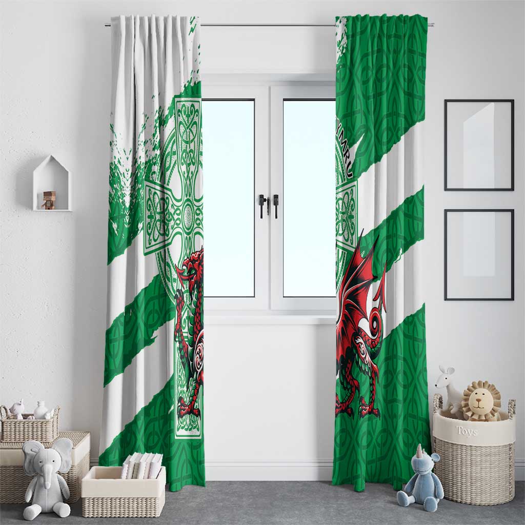 Wales Celtic Cross Window Curtain Cymru Am Byth Green Version - Wonder Print Shop