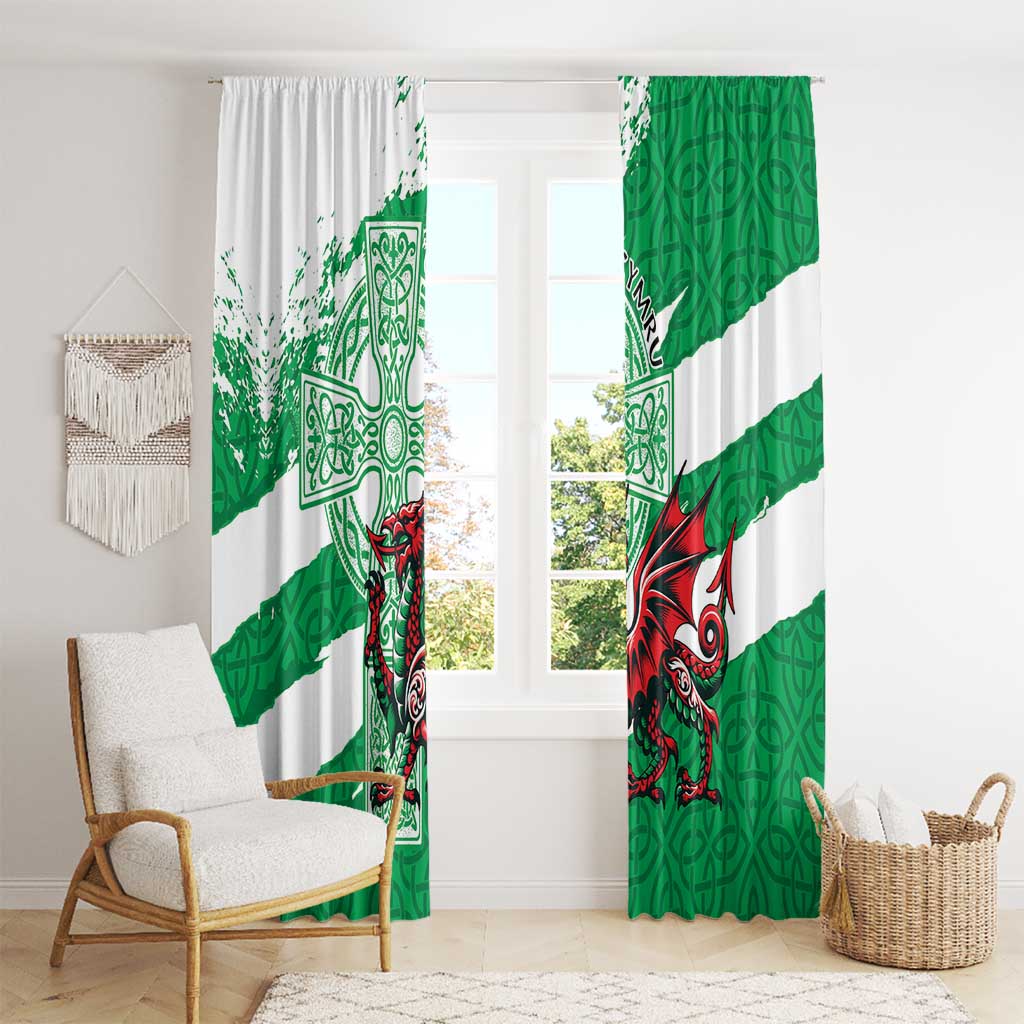 Wales Celtic Cross Window Curtain Cymru Am Byth Green Version - Wonder Print Shop