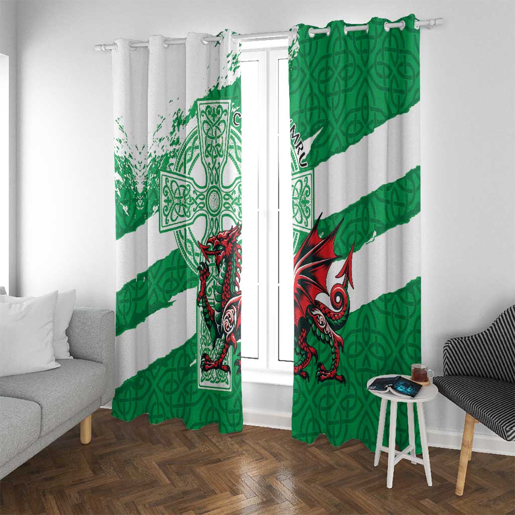 Wales Celtic Cross Window Curtain Cymru Am Byth Green Version - Wonder Print Shop
