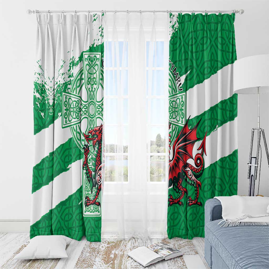 Wales Celtic Cross Window Curtain Cymru Am Byth Green Version - Wonder Print Shop