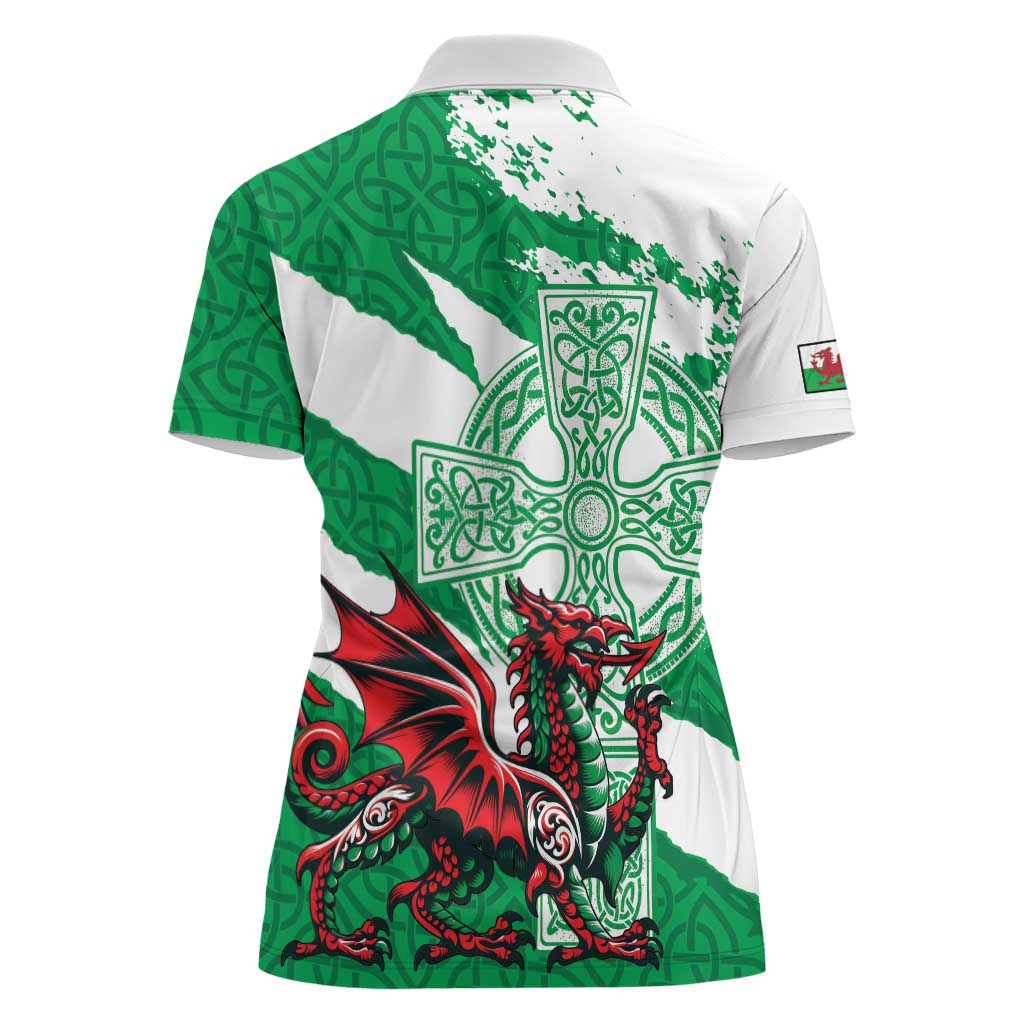 Wales Celtic Cross Women Polo Shirt Cymru Am Byth Green Version - Wonder Print Shop
