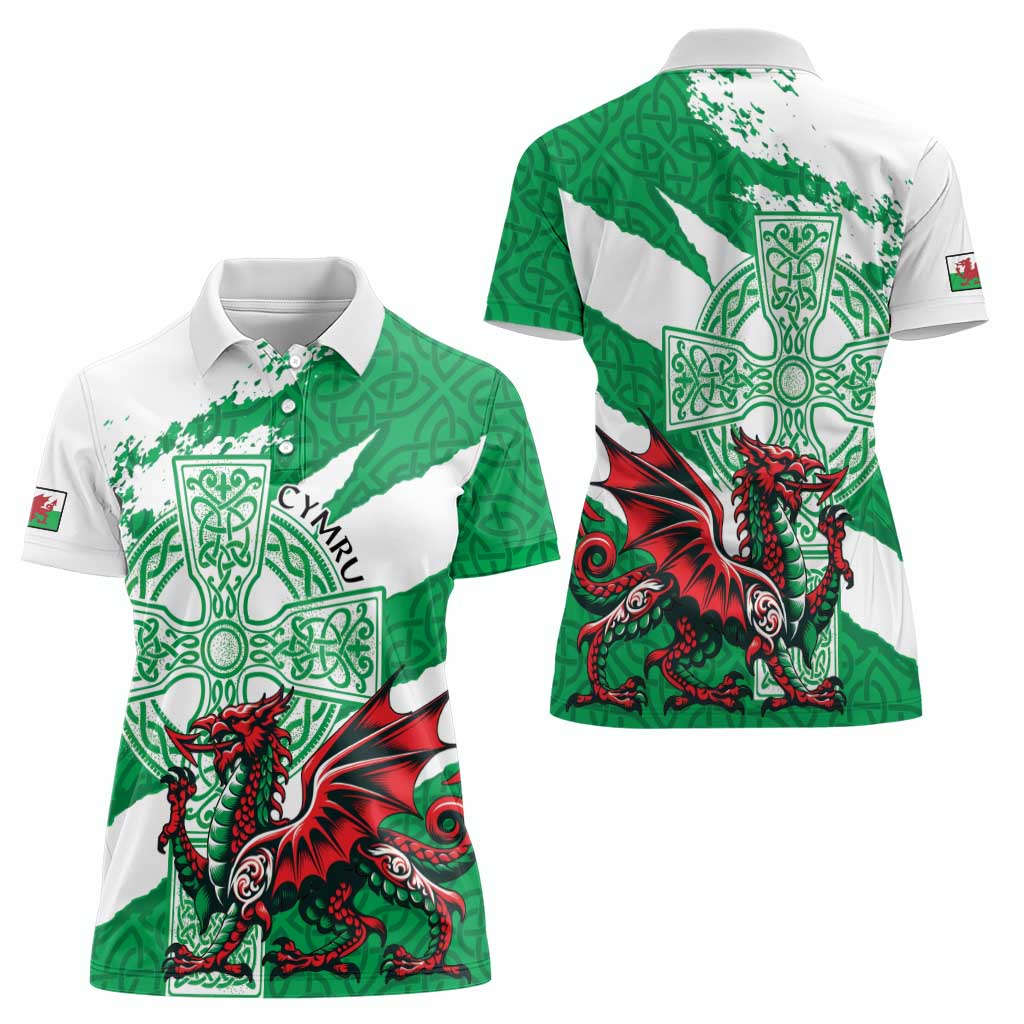 Wales Celtic Cross Women Polo Shirt Cymru Am Byth Green Version - Wonder Print Shop