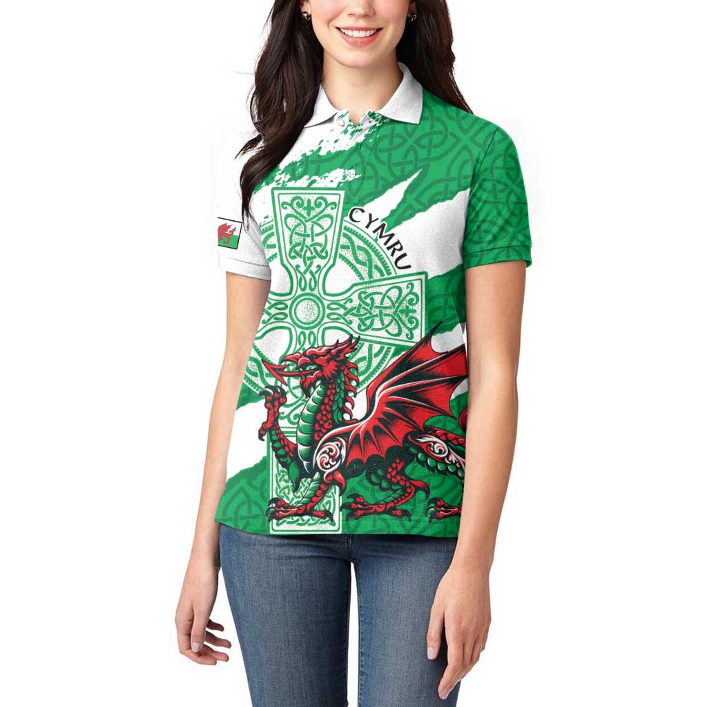 Wales Celtic Cross Women Polo Shirt Cymru Am Byth Green Version - Wonder Print Shop