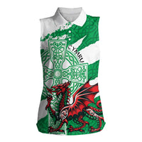 Wales Celtic Cross Women Sleeveless Polo Shirt Cymru Am Byth Green Version - Wonder Print Shop