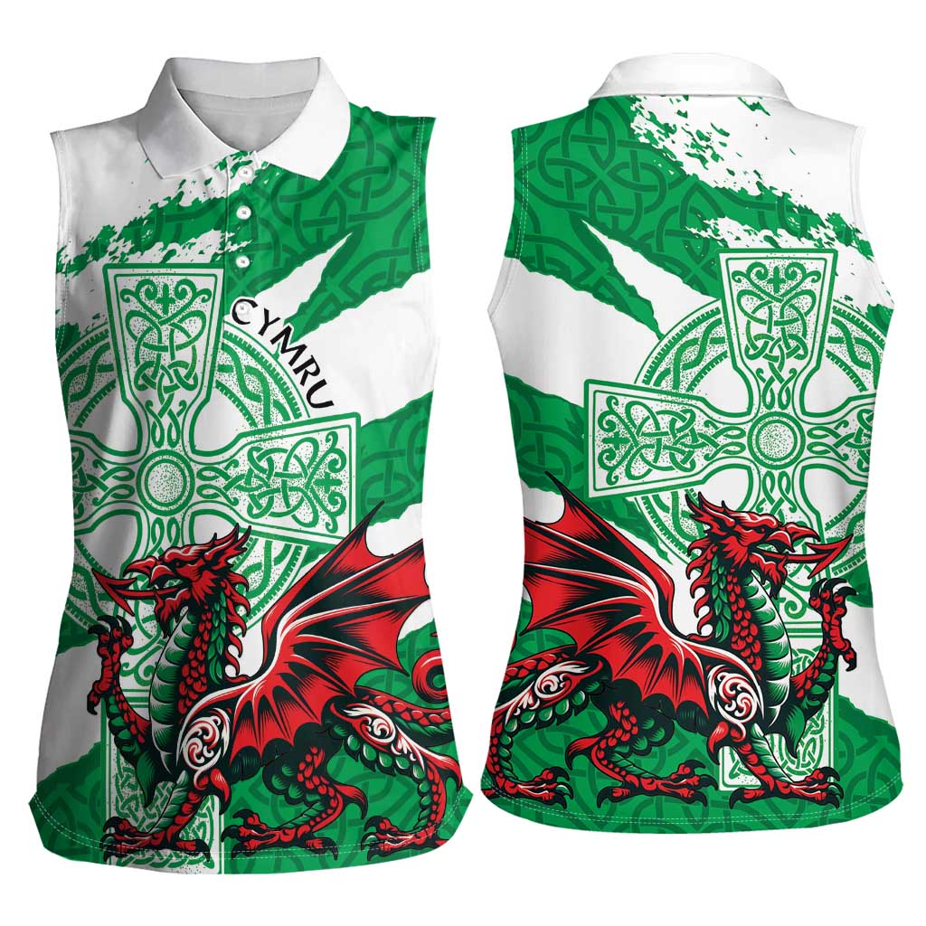 Wales Celtic Cross Women Sleeveless Polo Shirt Cymru Am Byth Green Version - Wonder Print Shop