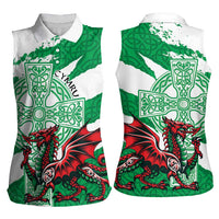 Wales Celtic Cross Women Sleeveless Polo Shirt Cymru Am Byth Green Version - Wonder Print Shop